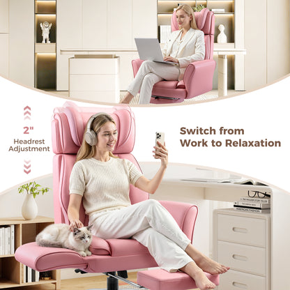 Big and Tall Office Chair, Flip Armrests for Cross Legged Sitting, Ergonomic Leather Executive Desk Chair with Foot Rest, High-Back Reclining Computer Chairs for Office Home Game