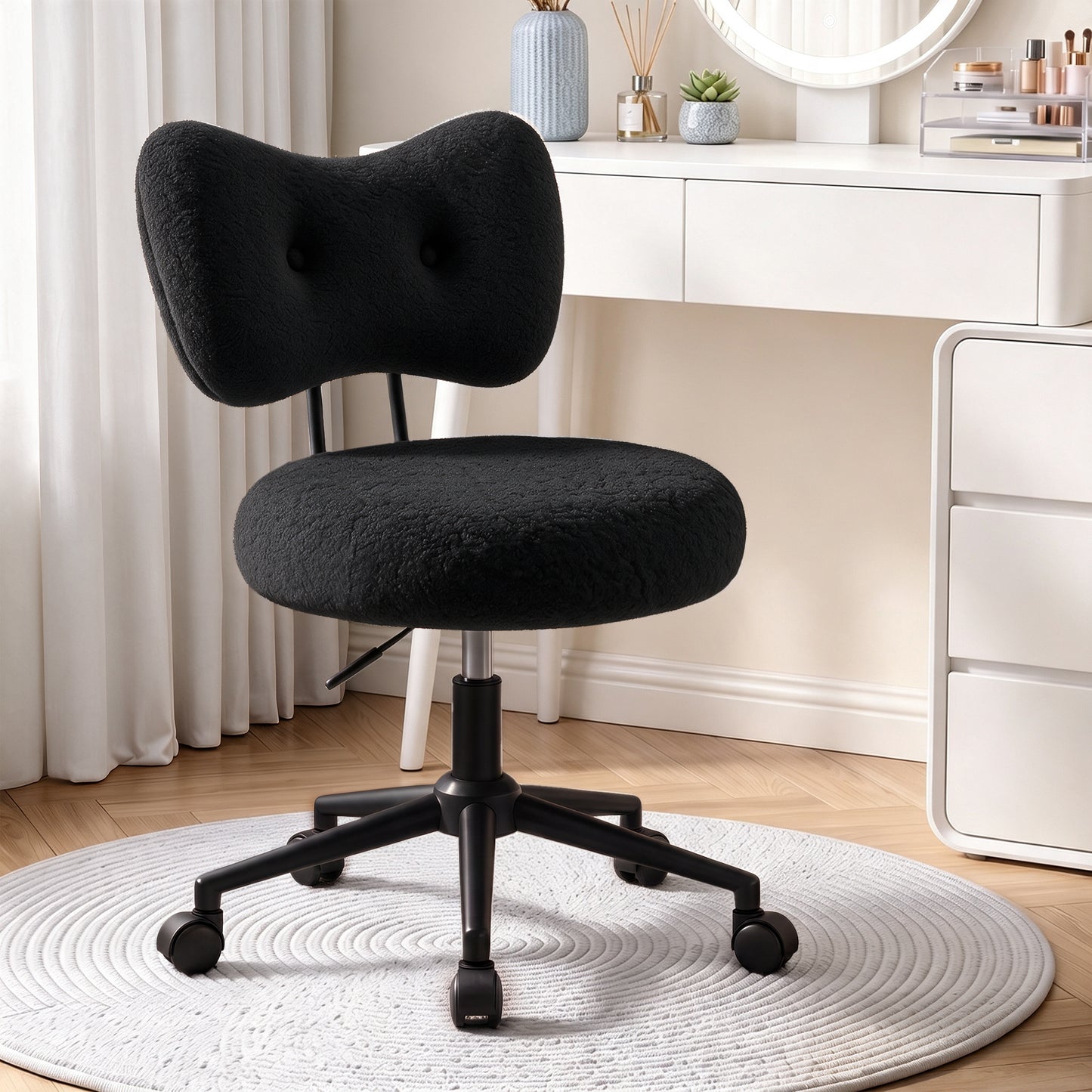 Office Vanity Chair with Wheels Comfy Desk Chair with Back for Girls Women, Height Adjustable, 360°Rolling Swivel, for Makeup Living Room Bedroom Home Office Task, Modern Stylish and Comfortable
