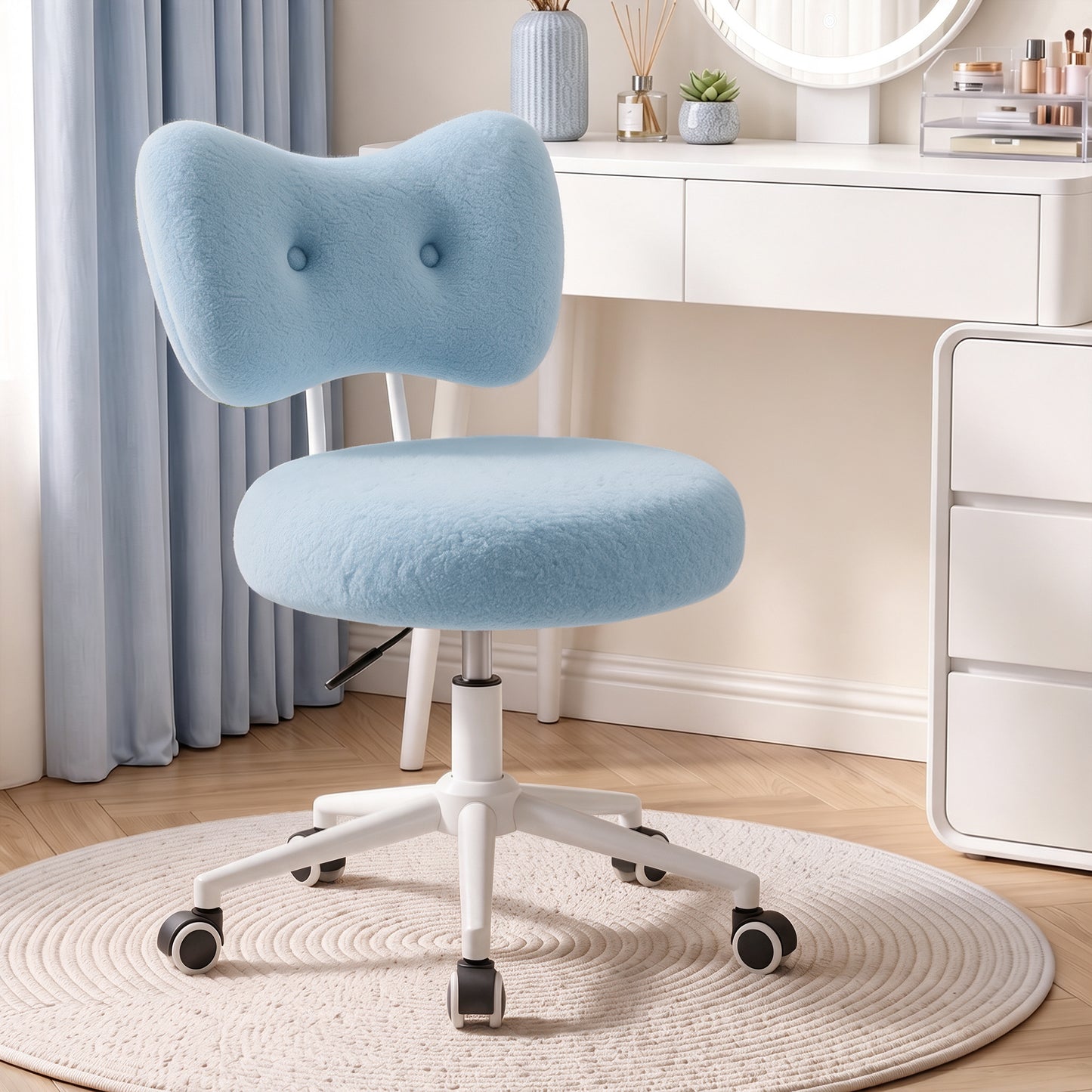 Office Vanity Chair with Wheels Comfy Desk Chair with Back for Girls Women, Height Adjustable, 360°Rolling Swivel, for Makeup Living Room Bedroom Home Office Task, Modern Stylish and Comfortable