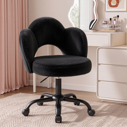 FIDOM Vanity Chair with Wheels, Fluffy Rolling Desk Chair for Students, Cute Cloud Girlish Makeup Chair for Bedroom, Aesthetic Room Decor Office Chair for Women & Girls