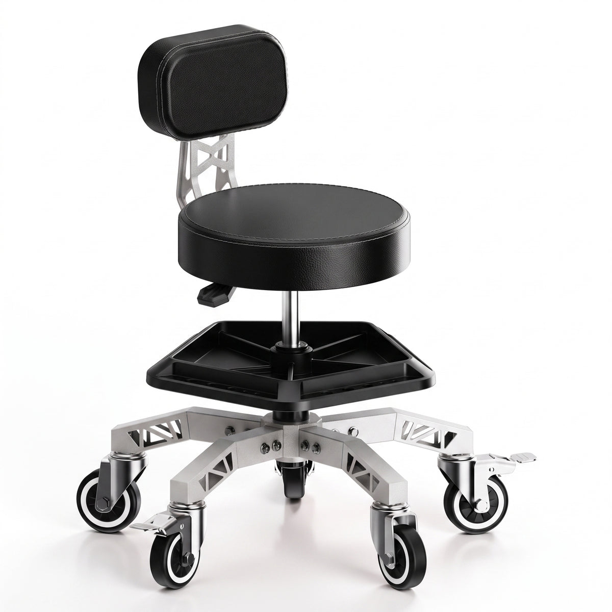 FIDOM Heavy Duty Rolling Mechanic Stool with Backrest for Garage & Shop, 400 lb Capacity, Steel Base, Tool Tray, Adjustable Height, Dual Locking Casters, 2.8" Thick Cushion, Rolling Shop Chair