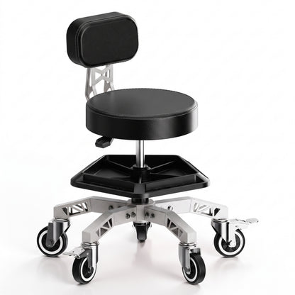 FIDOM Heavy Duty Rolling Mechanic Stool with Backrest for Garage & Shop, 400 lb Capacity, Steel Base, Tool Tray, Adjustable Height, Dual Locking Casters, 2.8" Thick Cushion, Rolling Shop Chair