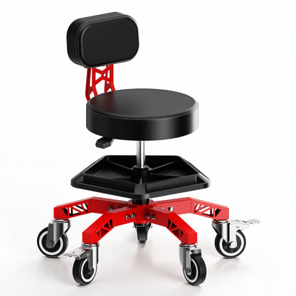 FIDOM Heavy Duty Rolling Mechanic Stool with Backrest for Garage & Shop, 400 lb Capacity, Steel Base, Tool Tray, Adjustable Height, Dual Locking Casters, 2.8" Thick Cushion, Rolling Shop Chair