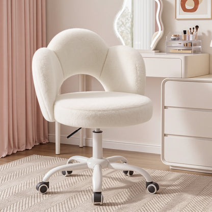 FIDOM Vanity Chair with Wheels, Fluffy Rolling Desk Chair for Students, Cute Cloud Girlish Makeup Chair for Bedroom, Aesthetic Room Decor Office Chair for Women & Girls