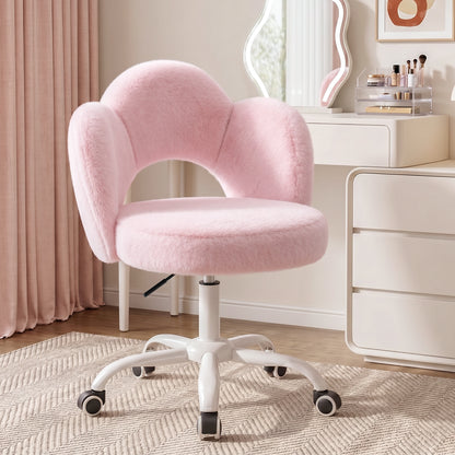 FIDOM Vanity Chair with Wheels, Fluffy Rolling Desk Chair for Students, Cute Cloud Girlish Makeup Chair for Bedroom, Aesthetic Room Decor Office Chair for Women & Girls