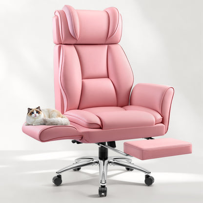 Big and Tall Office Chair, Flip Armrests for Cross Legged Sitting, Ergonomic Leather Executive Desk Chair with Foot Rest, High-Back Reclining Computer Chairs for Office Home Game