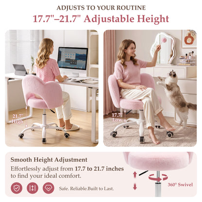 FIDOM Vanity Chair with Wheels, Fluffy Rolling Desk Chair for Students, Cute Cloud Girlish Makeup Chair for Bedroom, Aesthetic Room Decor Office Chair for Women & Girls