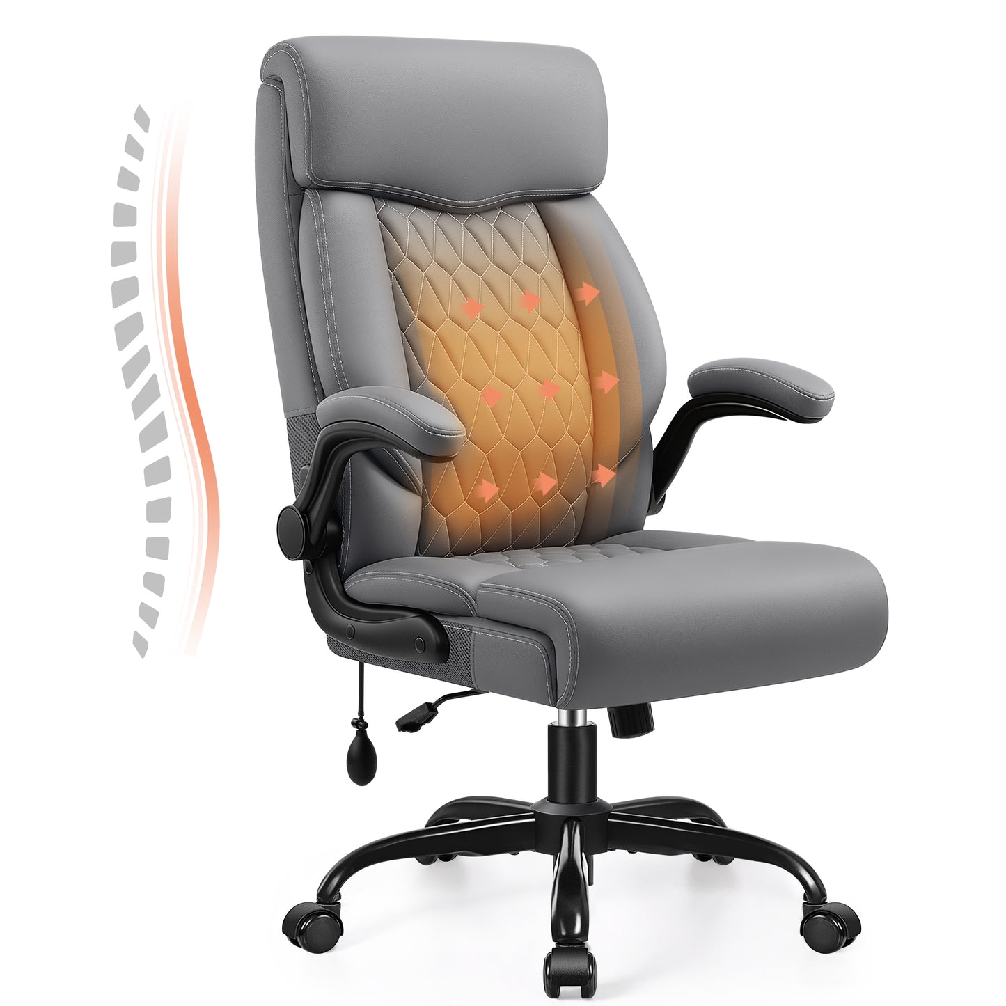Executive Office Chair, Ergonomic Leather Computer Desk Chair with Adjustable Lumbar Support &amp; Flip-Up Arms, High Back Comfortable Office Chair for Home Office Gaming