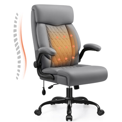 Executive Office Chair, Ergonomic Leather Computer Desk Chair with Adjustable Lumbar Support &amp; Flip-Up Arms, High Back Comfortable Office Chair for Home Office Gaming