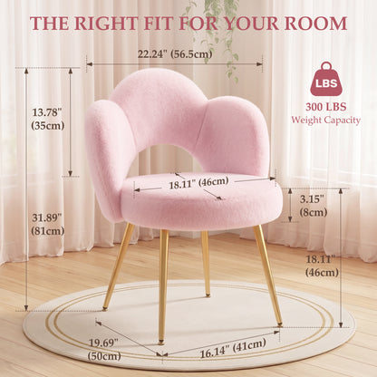 FIDOM Faux Fur Vanity Chair with 3.15" Thick Cushion, Cloud Makeup Chair with Gold Legs for Girls Women, Aesthetic Armless Desk Chair No Wheels for Bedroom, Dorm & Home Office