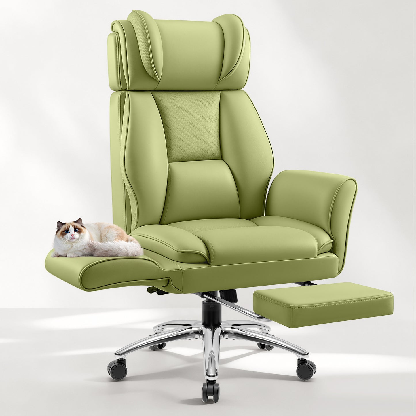 Big and Tall Office Chair, Flip Armrests for Cross Legged Sitting, Ergonomic Leather Executive Desk Chair with Foot Rest, High-Back Reclining Computer Chairs for Office Home Game