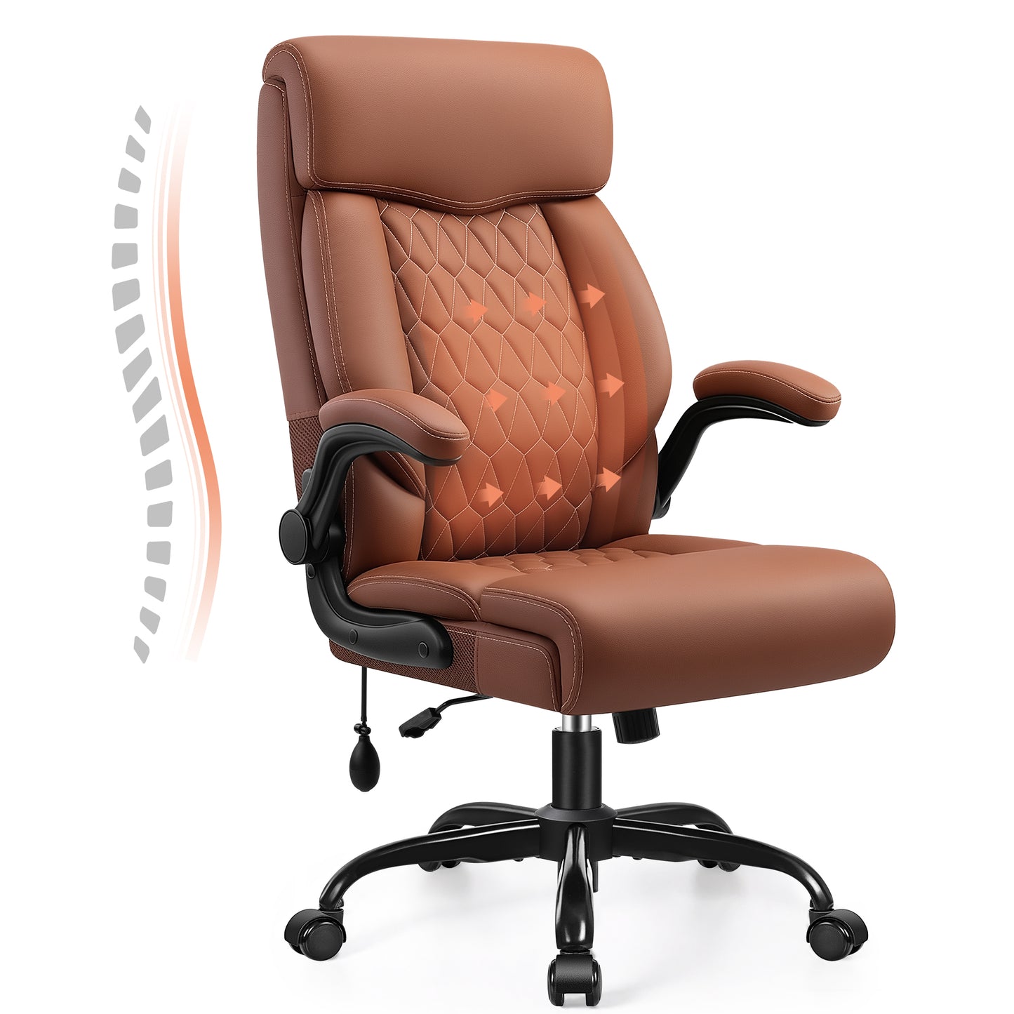 Executive Office Chair, Ergonomic Leather Computer Desk Chair with Adjustable Lumbar Support &amp; Flip-Up Arms, High Back Comfortable Office Chair for Home Office Gaming