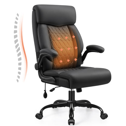 Executive Office Chair, Ergonomic Leather Computer Desk Chair with Adjustable Lumbar Support &amp; Flip-Up Arms, High Back Comfortable Office Chair for Home Office Gaming
