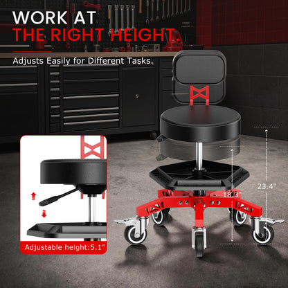 FIDOM Heavy Duty Rolling Mechanic Stool with Backrest for Garage & Shop, 400 lb Capacity, Steel Base, Tool Tray, Adjustable Height, Dual Locking Casters, 2.8" Thick Cushion, Rolling Shop Chair