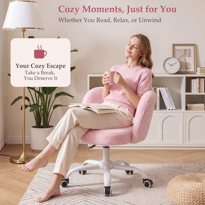 FIDOM Vanity Chair with Wheels, Fluffy Rolling Desk Chair for Students, Cute Cloud Girlish Makeup Chair for Bedroom, Aesthetic Room Decor Office Chair for Women & Girls