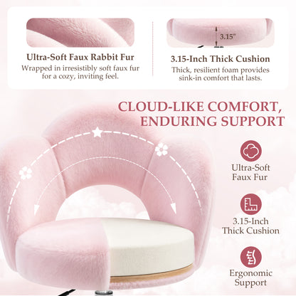 FIDOM Vanity Chair with Wheels, Fluffy Rolling Desk Chair for Students, Cute Cloud Girlish Makeup Chair for Bedroom, Aesthetic Room Decor Office Chair for Women & Girls