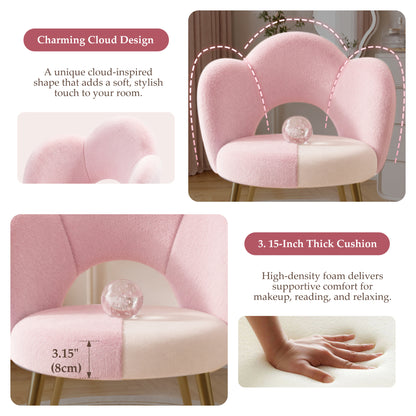 FIDOM Faux Fur Vanity Chair with 3.15" Thick Cushion, Cloud Makeup Chair with Gold Legs for Girls Women, Aesthetic Armless Desk Chair No Wheels for Bedroom, Dorm & Home Office
