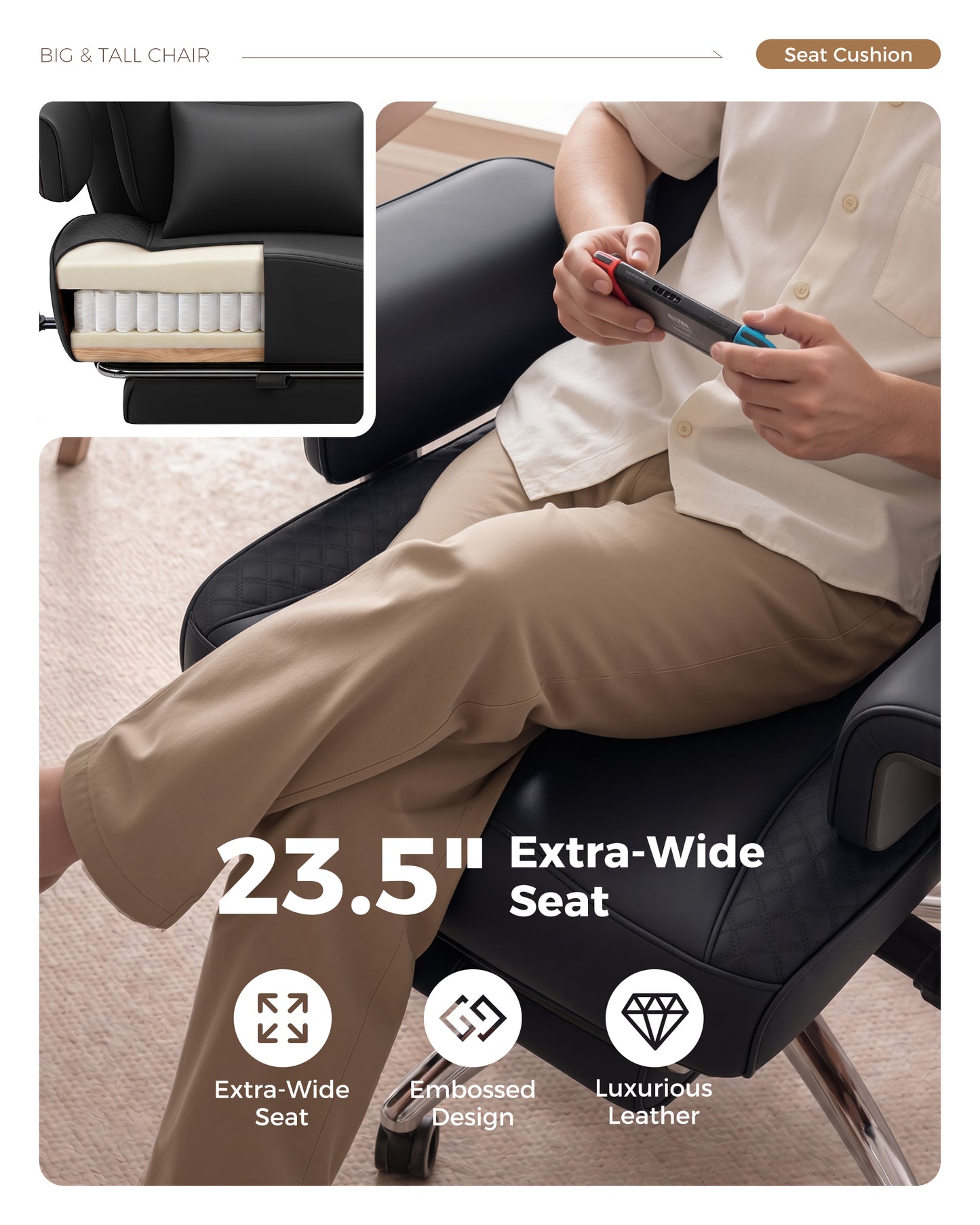 FIDOM Big and Tall Office Chair, Heavy Duty Computer Desk Chair with FootRest & Ergonomic Lumbar Support, High Back Executive Leather Chair for Home Office Gaming