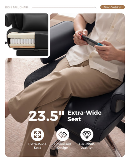 FIDOM Big and Tall Office Chair, Heavy Duty Computer Desk Chair with FootRest & Ergonomic Lumbar Support, High Back Executive Leather Chair for Home Office Gaming