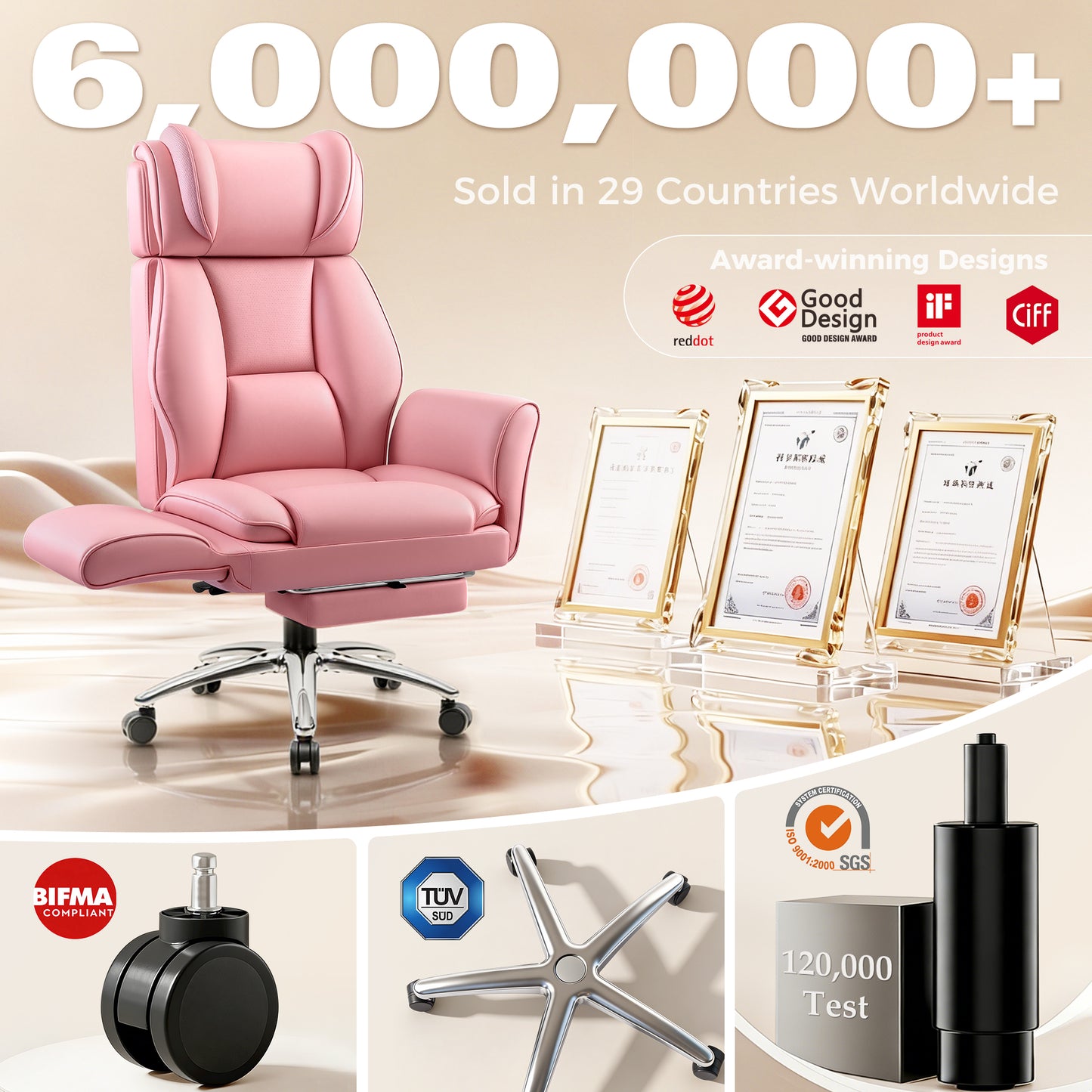 Big and Tall Office Chair, Flip Armrests for Cross Legged Sitting, Ergonomic Leather Executive Desk Chair with Foot Rest, High-Back Reclining Computer Chairs for Office Home Game