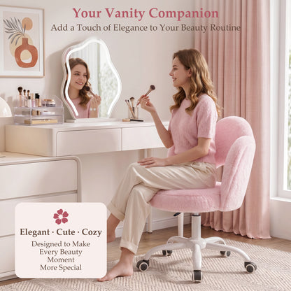 FIDOM Vanity Chair with Wheels, Fluffy Rolling Desk Chair for Students, Cute Cloud Girlish Makeup Chair for Bedroom, Aesthetic Room Decor Office Chair for Women & Girls