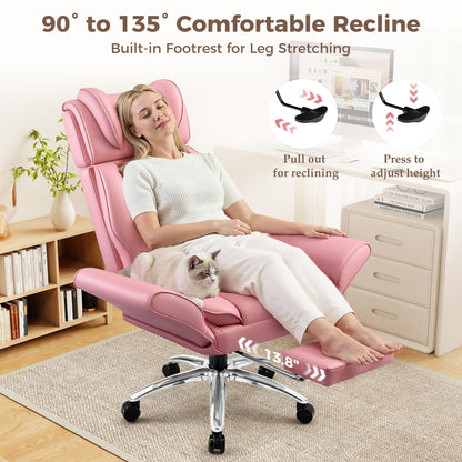 Big and Tall Office Chair, Flip Armrests for Cross Legged Sitting, Ergonomic Leather Executive Desk Chair with Foot Rest, High-Back Reclining Computer Chairs for Office Home Game