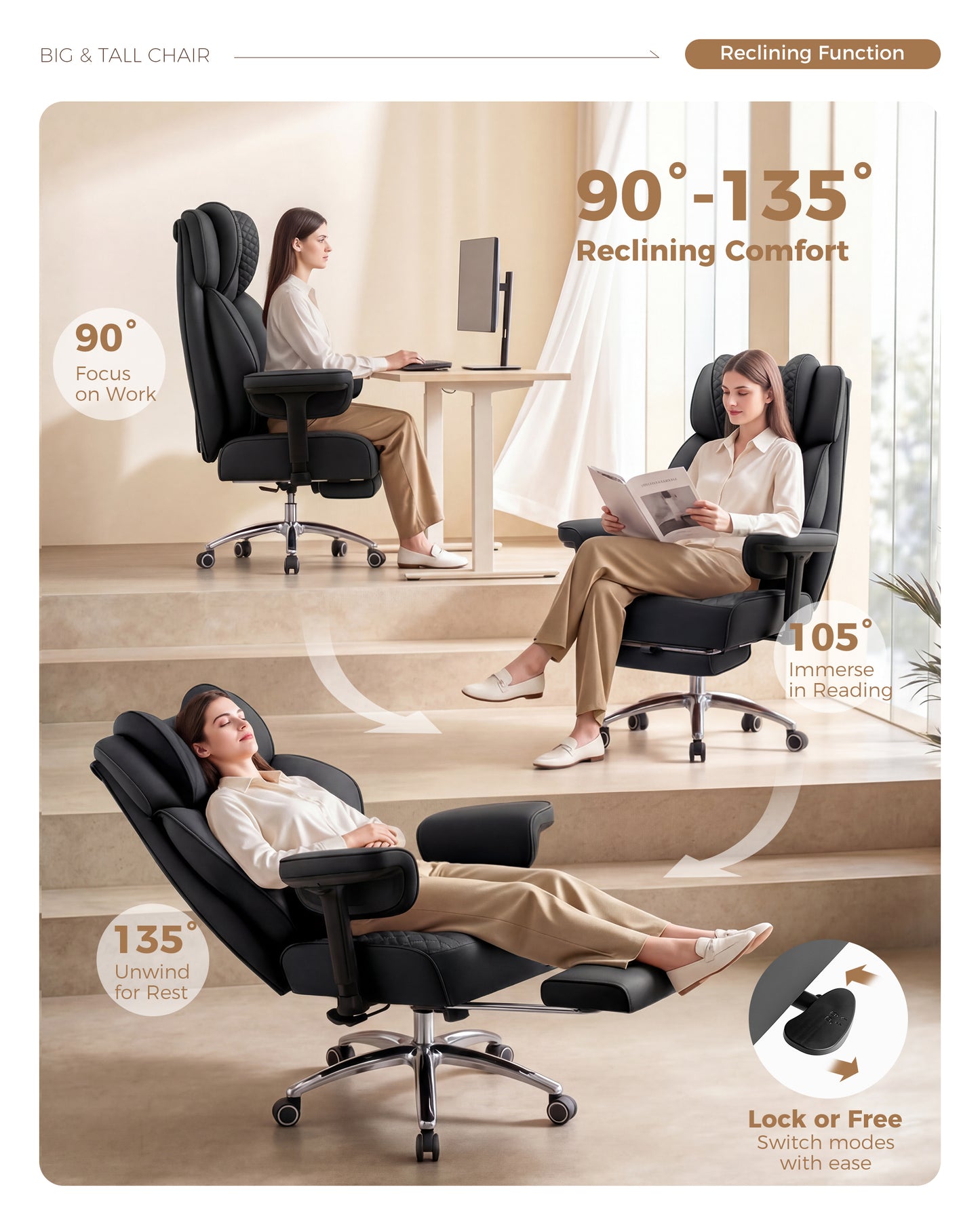 FIDOM Big and Tall Office Chair, Heavy Duty Computer Desk Chair with FootRest & Ergonomic Lumbar Support, High Back Executive Leather Chair for Home Office Gaming