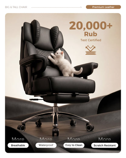 FIDOM Big and Tall Office Chair, Heavy Duty Computer Desk Chair with FootRest & Ergonomic Lumbar Support, High Back Executive Leather Chair for Home Office Gaming