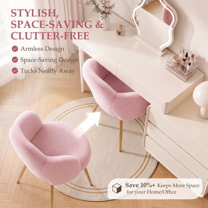FIDOM Faux Fur Vanity Chair with 3.15" Thick Cushion, Cloud Makeup Chair with Gold Legs for Girls Women, Aesthetic Armless Desk Chair No Wheels for Bedroom, Dorm & Home Office