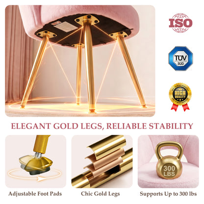FIDOM Faux Fur Vanity Chair with 3.15" Thick Cushion, Cloud Makeup Chair with Gold Legs for Girls Women, Aesthetic Armless Desk Chair No Wheels for Bedroom, Dorm & Home Office