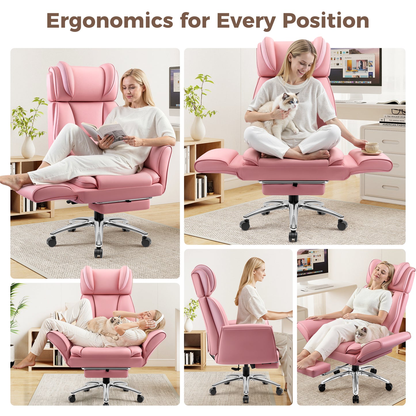Big and Tall Office Chair, Flip Armrests for Cross Legged Sitting, Ergonomic Leather Executive Desk Chair with Foot Rest, High-Back Reclining Computer Chairs for Office Home Game