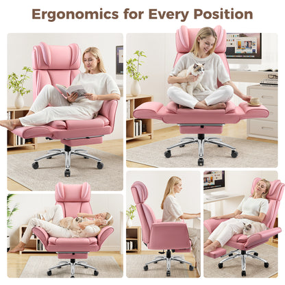 Big and Tall Office Chair, Flip Armrests for Cross Legged Sitting, Ergonomic Leather Executive Desk Chair with Foot Rest, High-Back Reclining Computer Chairs for Office Home Game