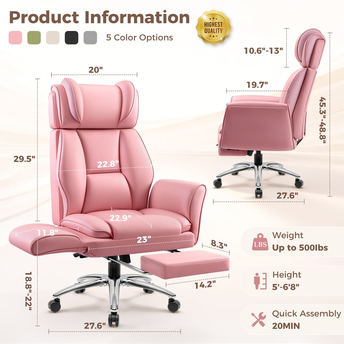 Big and Tall Office Chair, Flip Armrests for Cross Legged Sitting, Ergonomic Leather Executive Desk Chair with Foot Rest, High-Back Reclining Computer Chairs for Office Home Game