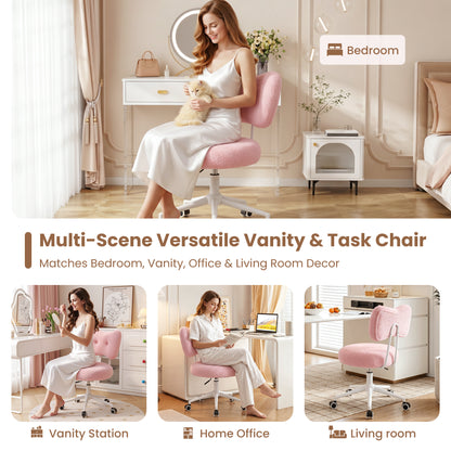 Office Vanity Chair with Wheels Comfy Desk Chair with Back for Girls Women, Height Adjustable, 360°Rolling Swivel, for Makeup Living Room Bedroom Home Office Task, Modern Stylish and Comfortable
