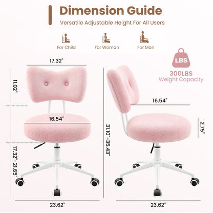 Office Vanity Chair with Wheels Comfy Desk Chair with Back for Girls Women, Height Adjustable, 360°Rolling Swivel, for Makeup Living Room Bedroom Home Office Task, Modern Stylish and Comfortable