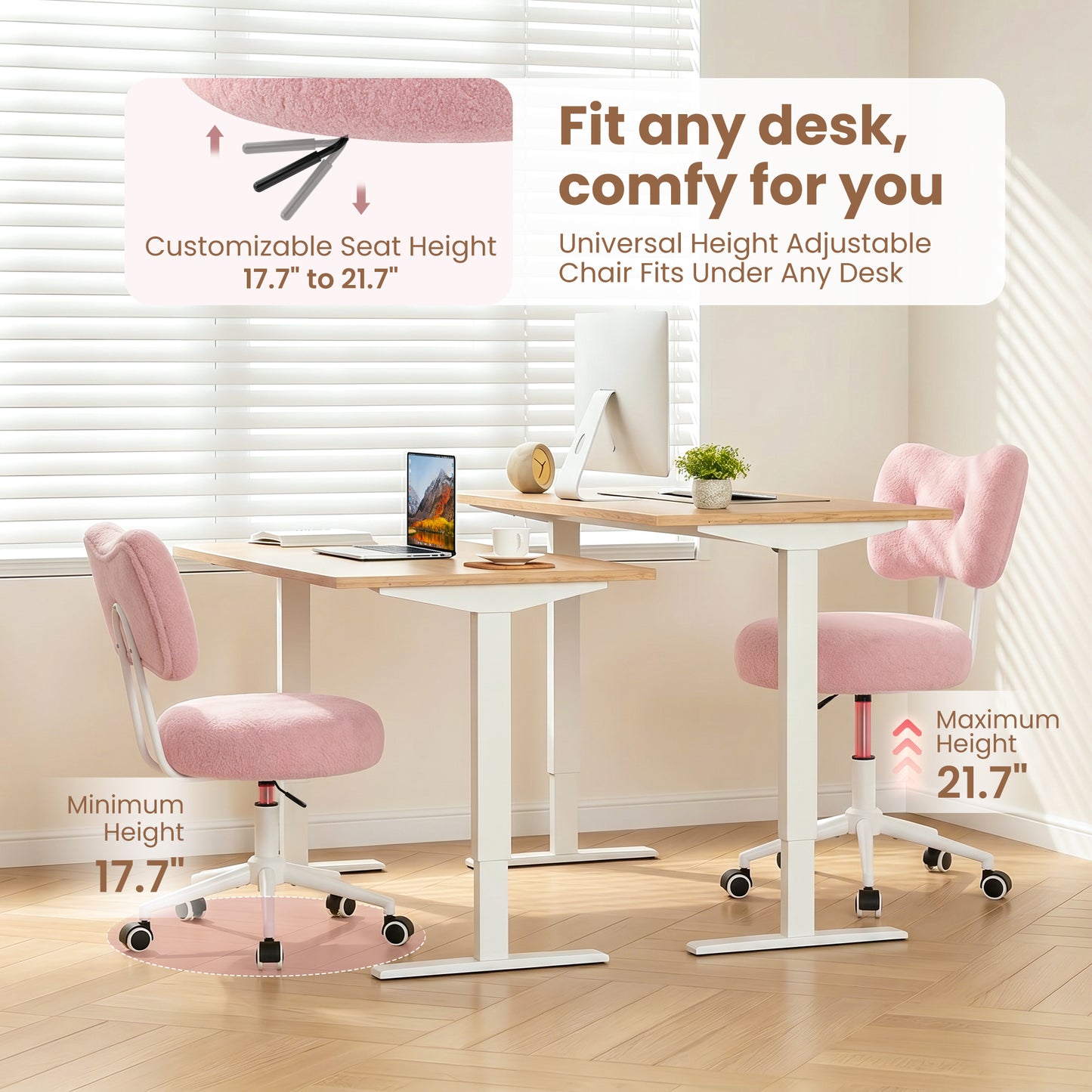 Office Vanity Chair with Wheels Comfy Desk Chair with Back for Girls Women, Height Adjustable, 360°Rolling Swivel, for Makeup Living Room Bedroom Home Office Task, Modern Stylish and Comfortable
