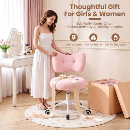 Office Vanity Chair with Wheels Comfy Desk Chair with Back for Girls Women, Height Adjustable, 360°Rolling Swivel, for Makeup Living Room Bedroom Home Office Task, Modern Stylish and Comfortable